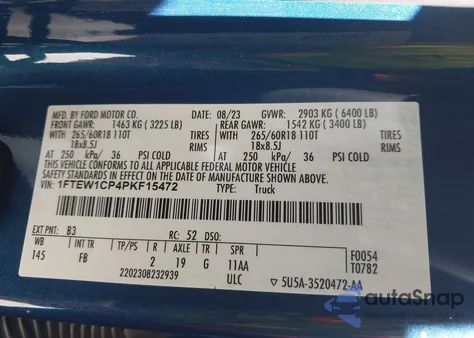 2023 Ford F-150 Xlt из США, поврежденный, VIN 1FTEW1CP4PKF15472